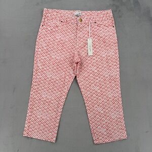 Dash Coral White Geometric Print Crop Pants Womens Size 10P Petite